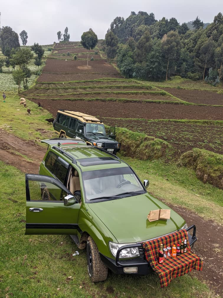 Toyota Land Cruiser Prado 4x4 gorilla trekking car rental in Musanze near Volcanoes National Park