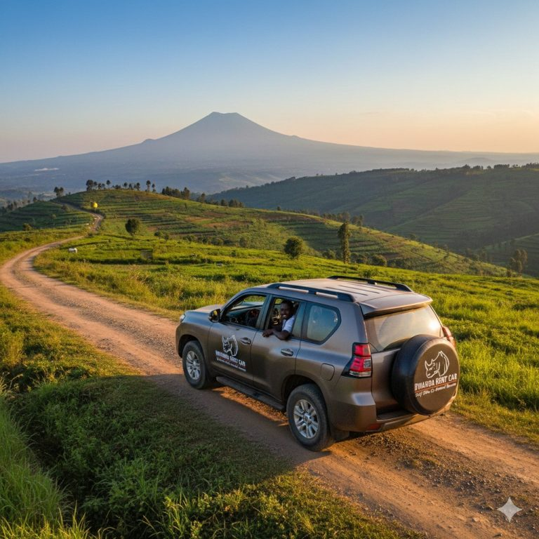 Self-drive Rwanda Uganda safari with a 4x4 rental vehicle on a scenic East African road